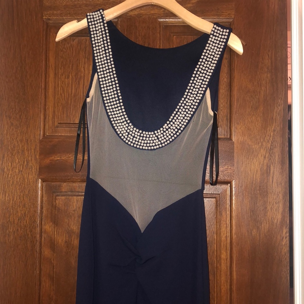 Navy Long Gown with Pearls - Picture 2 of 5